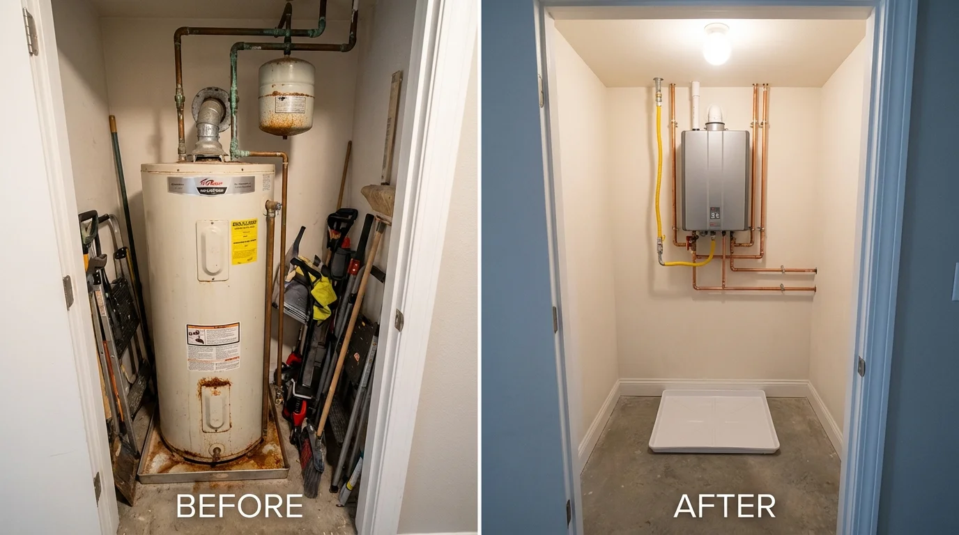 Tank water heater versus wall-mounted tankless unit comparison for Newark, AR homeowners